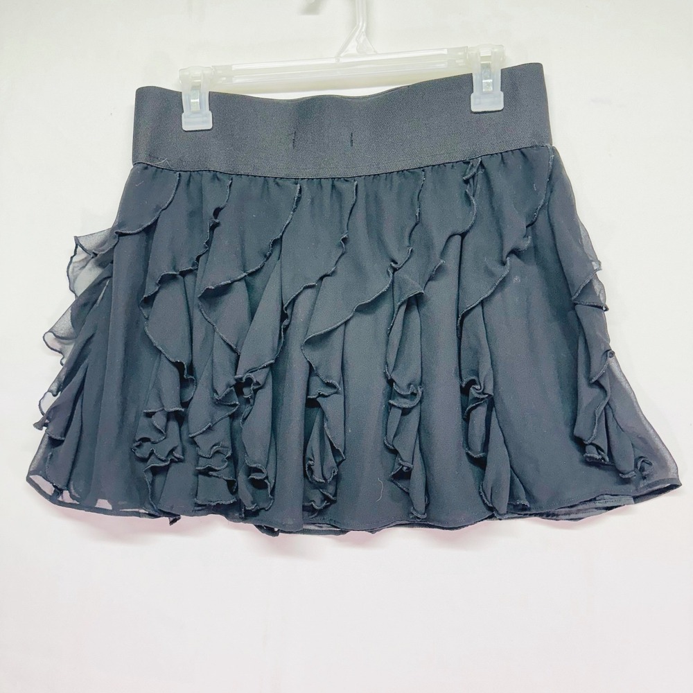 Express‎ Design Studio Black Ruffle Mini Skirt Womens Medium Tiered Chiffon Y2K